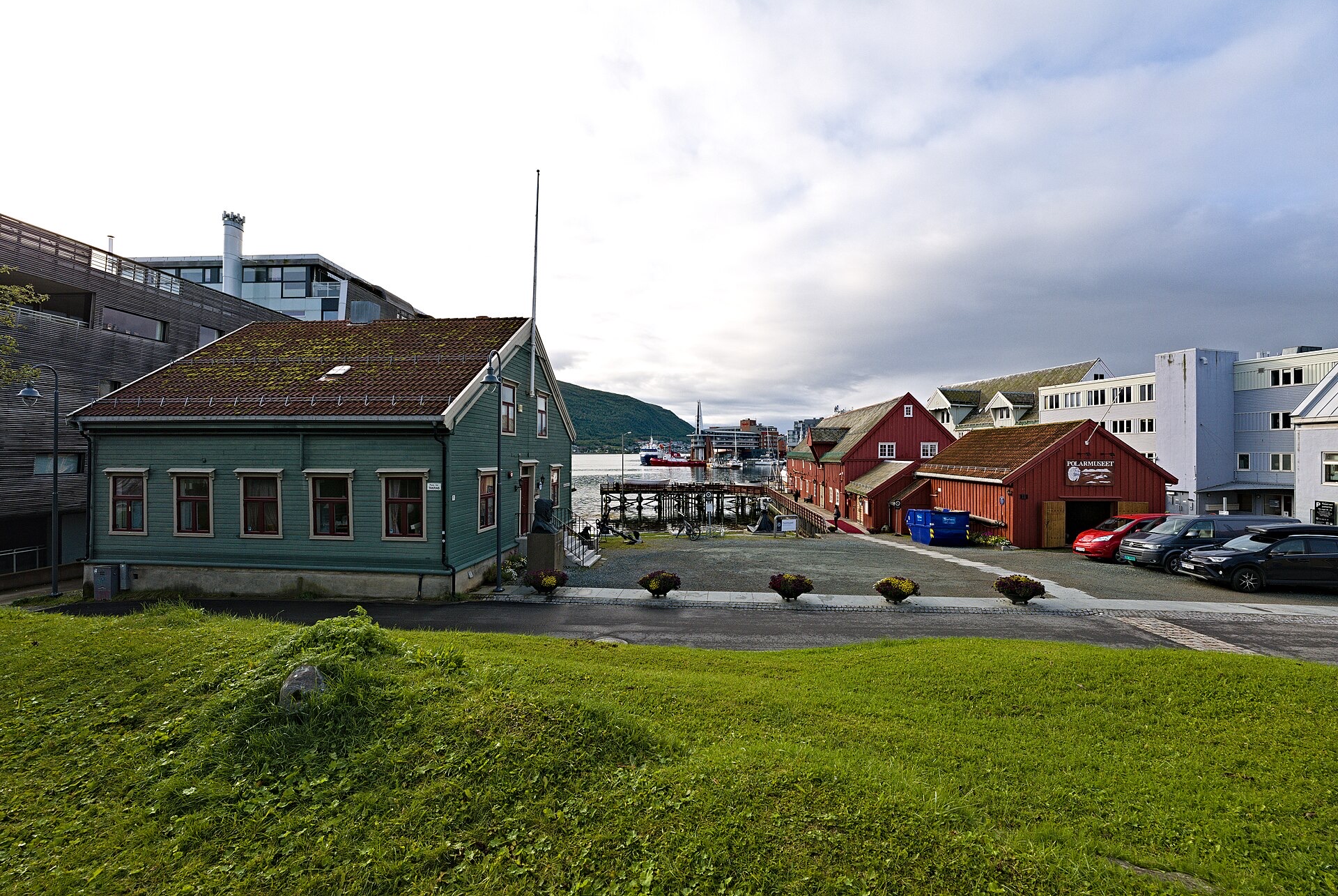 Historic customs buildings and Polar Museum warehouse at the Skansen waterfront