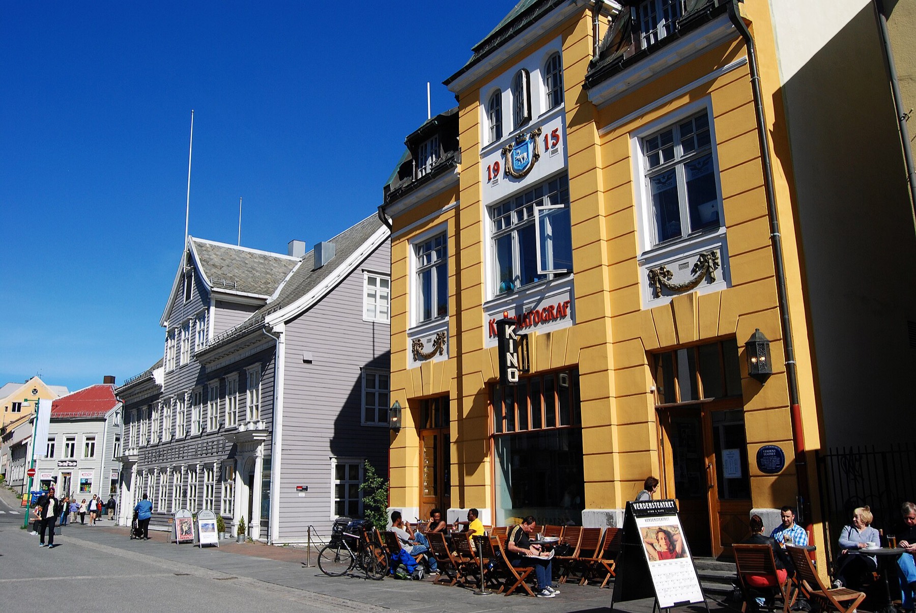 Verdensteatret cinema and neighbouring Perspektivet Museum on Storgata in Tromsø
