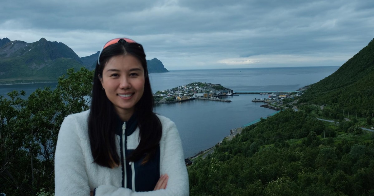 Traveller at a coastal viewpoint on Senja